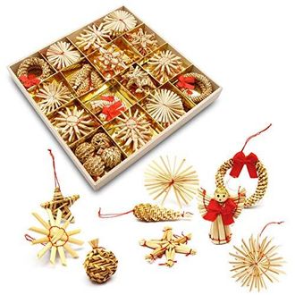 Anladia 56PCS Strohsterne Weihnachtsbaumschmuck handgefertigte Strohschmuck f&uuml;r Weihnachtsbaum