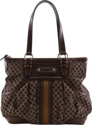Celine Brown Nylon Canvas Leather Tote Bag (Pre-Owned)