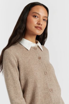 Chinti and Parker Warm-Oatmeal Wool-Cashmere Crew Neck Cardigan