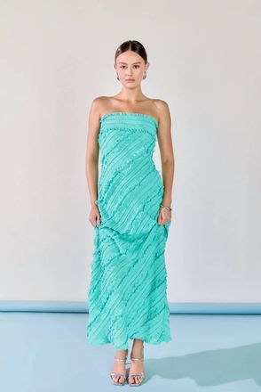 endless rose Juliette Strapless Ruffled Maxi Dress In Aqua Marine