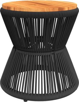 vidaXL Coffee Table with Wire Base Black ø 45x44 cm Solid Wood Acacia Vidaxl