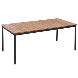 Beliani Mesa De Jard&iacute;n R&uacute;stica Tradicional De Madera De Acacia Clara Para 6 Personas Exterior 180 X 90 Cm Vallese