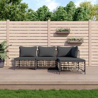 vidaXL Set Divani da Giardino 4 pz con Cuscini Antracite in Polyrattan - Vidaxl