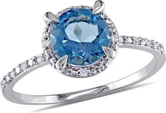 Mimi & Max 1 3/5ct TGW London-Blue Topaz Halo Ring with Diamond Accents in 10k White Gold