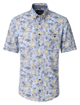 Casamoda Blauwe bloemen overhemd Casa Moda details geel