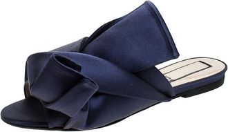 N&deg;21 N21 Blue Satin Knot Flat Mules