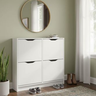 Dmora Dmora Zapatero Con Cuatro Puertas Abatibles, Blanco 90 X 25 X 100, Con Embalaje Reforzado