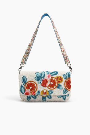 America & Beyond Womens Fruity Floral Beaded Bag In White