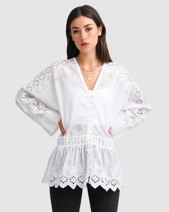 Belle & Bloom Unbutton Me Eyelet Button Down Shirt in White at Nordstrom, Size X-Small Au