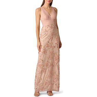 Aidan Mattox Embroidered Mesh Gown in Blush at Nordstrom, Size 12