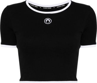 Marine Serre organic cotton blend t-shirt - women - Organic Cotton/Elastane - S - Black