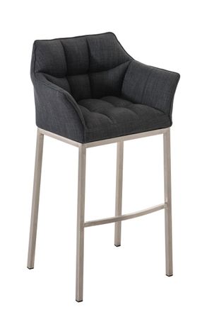 Clp Clp - Taburete De Bar Damaso En Tela & Con Base De 4 Patas Gris Oscuro Acero Inoxidable