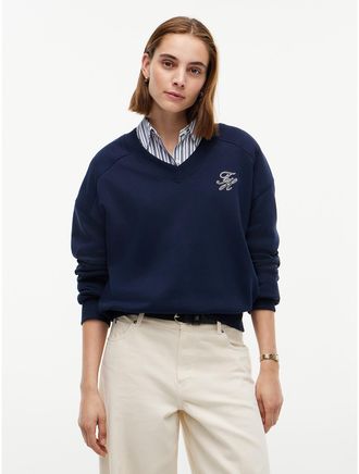 Tommy Hilfiger Womens Relaxed V-Neck Sweatshirt - Navy - XS