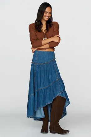 Anthropologie Pilcro Denim Asymmetrical Tiered Skirt