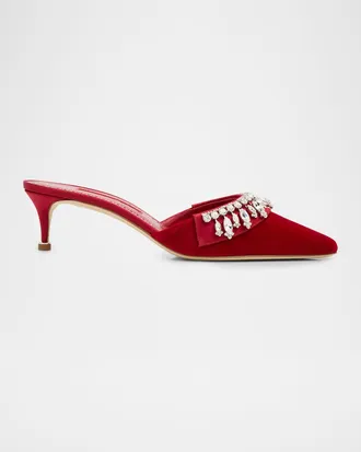 Manolo Blahnik 50mm Tulipe Embellished Velvet Mule Pumps