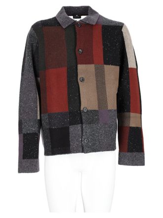 Paul Smith Black Wool-Blend Rich Tone Patchwork Button-Up Sweater