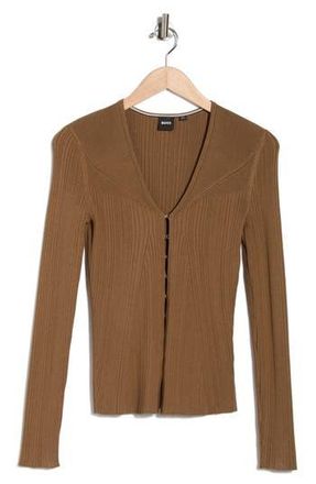 BOSS Forama Rib Cardigan in Open Brown at Nordstrom Rack, Size X-Small