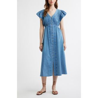 Treasure & Bond Button Front Chambray Midi Dress in Light Blue Wash at Nordstrom, Size Xx-Small