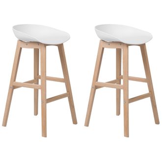 Beliani Beliani - Juego De 2 Taburetes De Bar De Madera Clara Y Asiento De Pl&aacute;stico Blanco 85 Cm Silla De Mostrador Micco