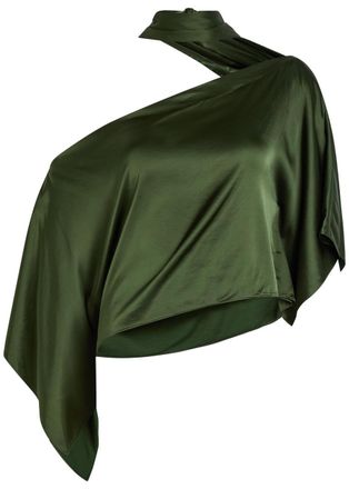 Alice & Olivia Rita Draped Asymmetric Satin top - Dark Green - S (UK8-10 / S)