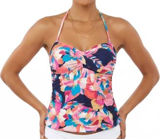La Blanca Floral Print Tankini Swim Suit Top In Indigo Multi