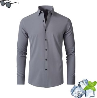 Generic Zealburst Stretch Non-Iron Anti-Wrinkle Shirt, Zealburst Shirts, Mens Casual Wrinkle Free Shirts Stretch Dress Shirt(Grey,S)
