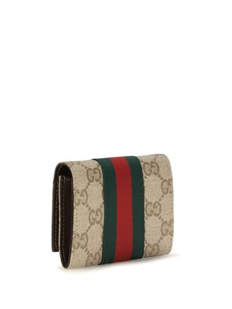 Gucci Womens Card Holder Web Bi-Fold Brown Vin.san.brown-Dark Brown-Vrv Fabric Wallets & Purses Vin.san.brown/dark Brown/vrv