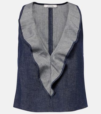 Dorothee Schumacher Fluid Denim ruffled crop top