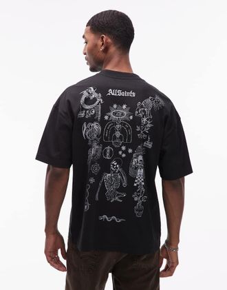 AllSaints Terra - T-shirt nera con logo e stampa sul retro-Nero
