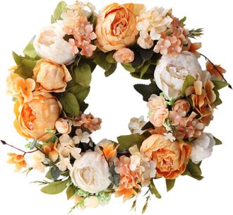 OEM Corona De Peon&iacute;as De Tela De Seda, Imitaci&oacute;n, Decoraci&oacute;n De Puerta, Anillo De Puerta, Flor De Seda, Flor De Imitaci&oacute;n, Decoraci&oacute;n De Pared Naranja Y B