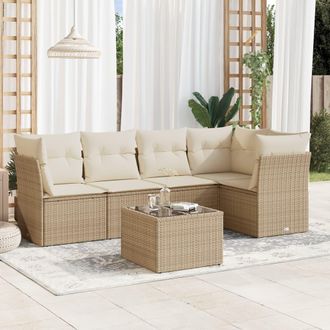 vidaXL Juego De Sof&aacute;s Jard&iacute;n Con Cojines 6 Pzas Rat&aacute;n Sint&eacute;tico Beige Vidaxl