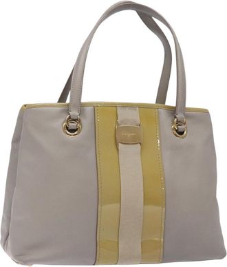 Ferragamo Vala Handbag Leather Gray Leather Handbag (Pre-Owned)