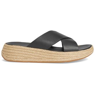 FitFlop F Mode Espadrille Flatform Cross Leather Womens Slip On Sandals - Black - Size:UK 5.5