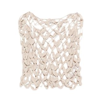 Antonelli Sleeveless Tops, female, Beige, Size: S Knit Crochet Sleeveless Sweater