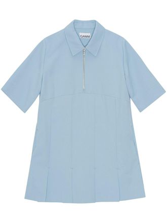 Ganni Geplooide twill mini-jurk - Blauw