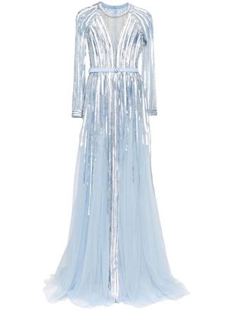 Saiid Kobeisy sequinned gown - women - Polyester - 38 - Blue