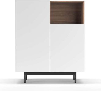 HERDASA Herdasa - Mueble Auxiliar Modelo-602-1 Acabado Nogal/blanco, 110 Cm (alto) X 90 Cm (ancho) X 34 Cm (prof.)