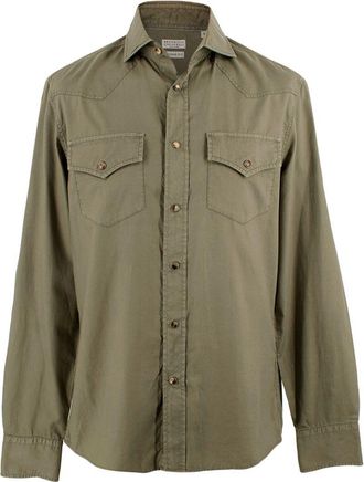 Brunello Cucinelli Khaki Cotton Button-down Shirt Size M