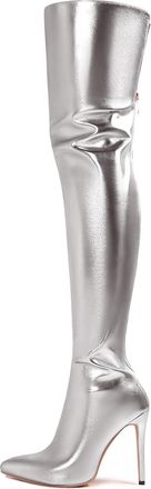 Generic Silver,4.5 UK,Womens Thigh High Boots Back Zipper Pointy Toe Stiletto Heels Colorful Patent Leather PU Fashion Long Boot Party Dress Shoes