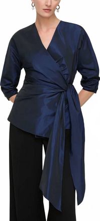 Lafayette 148 New York Taffeta Fitted Wrap Blouse In Royal Blue