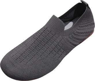 Generic Slip On Shoes Women Wide Fit Mesh Flat Shoes Round Toe Solid Color Fashionable Comfortable Breathable Casual Walking Shoe Running Sports Dark Gray