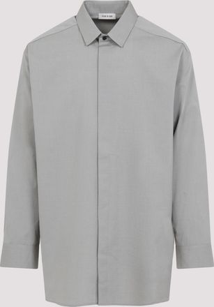 Fear of God Mens Grey Dove Melange Cotton Shirt - Silver - Size Large