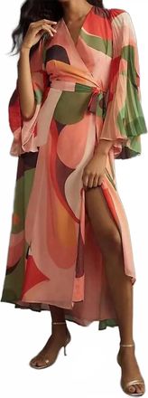 Hutch Blanca Three-Quarter Sleeve Wrap Midi Dress In Pink