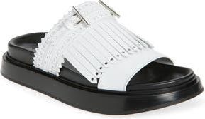 Alexander McQueen Kiltie Fringe Slide Sandal in White/Silver at Nordstrom Rack, Size 6.5Us / 36.5Eu