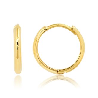 MAX + STONE Solid 14k Yellow or White Gold Huggie Domed or Flat Style Small Hoop Earrings