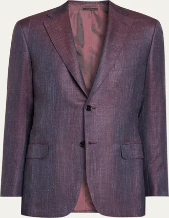 Brioni Mens Chevron Cashmere Single-Breasted Sport Coat
