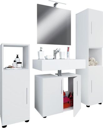 VCM Conjunto De Muebles De Ba&ntilde;o Vcm 4 Pcs Muebles De Ba&ntilde;o Conjunto De Gabinete Inferior, Midischrank, Gabinete Alto Y Espejo Muebles De Ba&ntilde;o - Flandu Iii 