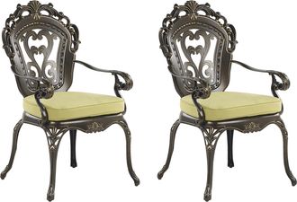 Beliani Beliani - Conjunto De 2 Sillas De Jard&iacute;n De Aluminio Marr&oacute;n Con Cojines De Asiento De Poli&eacute;ster Estilo Vintage Sapri