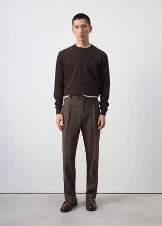 Mango Pantaloni in misto lana regular fit con pinces cioccolato - Uomo - 44 - MANGO MAN