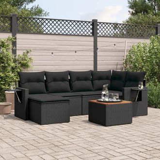 vidaXL Vidaxl - Set De Comedor De Jard&iacute;n 7 Pzas Y Cojines Rat&aacute;n Sint&eacute;tico Negro